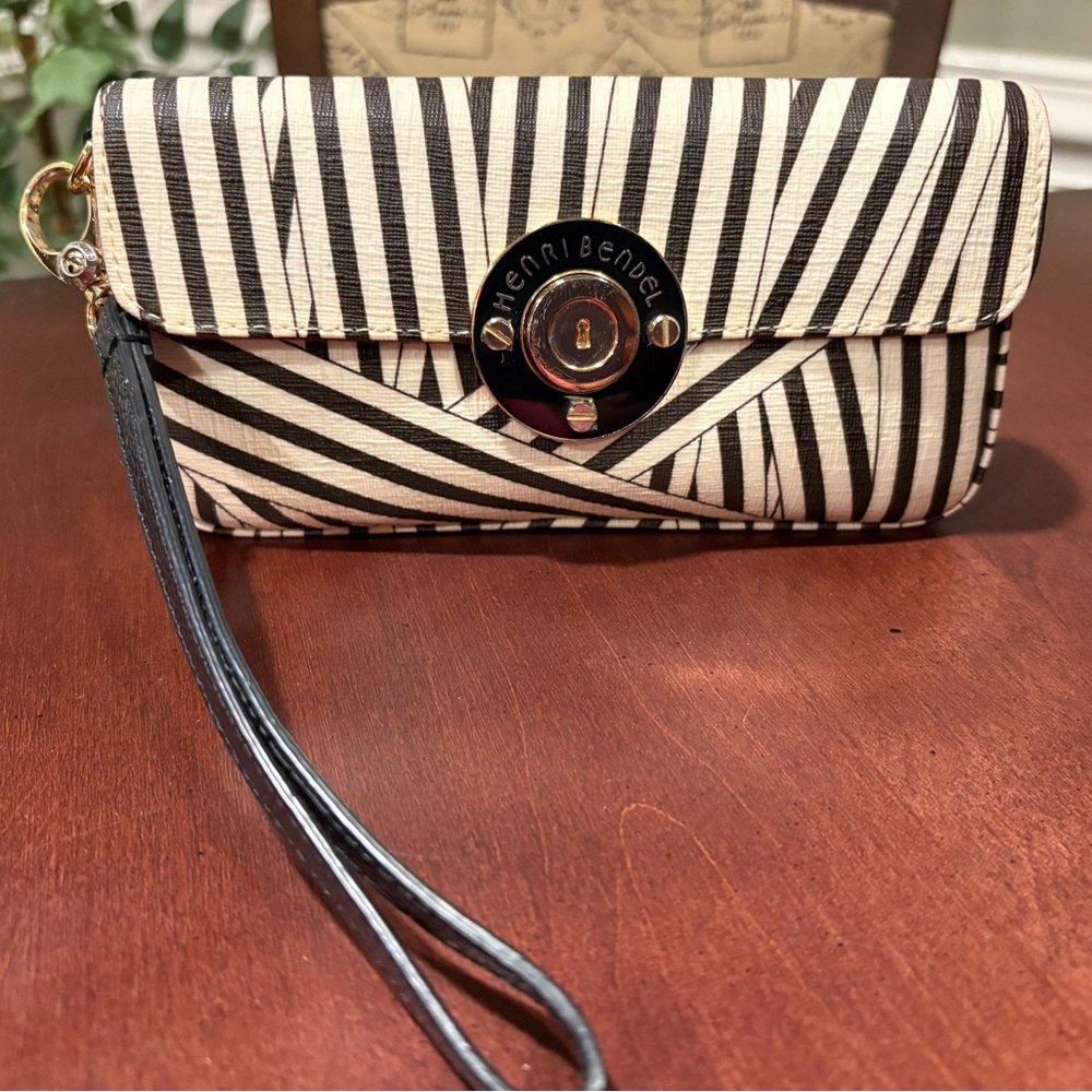 Henri Bendel Zebra Stripe Clutch with Black Wristlet